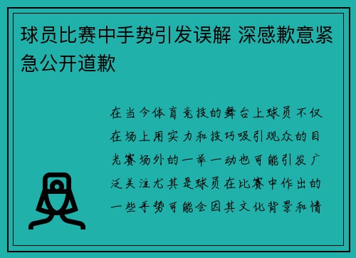 球员比赛中手势引发误解 深感歉意紧急公开道歉